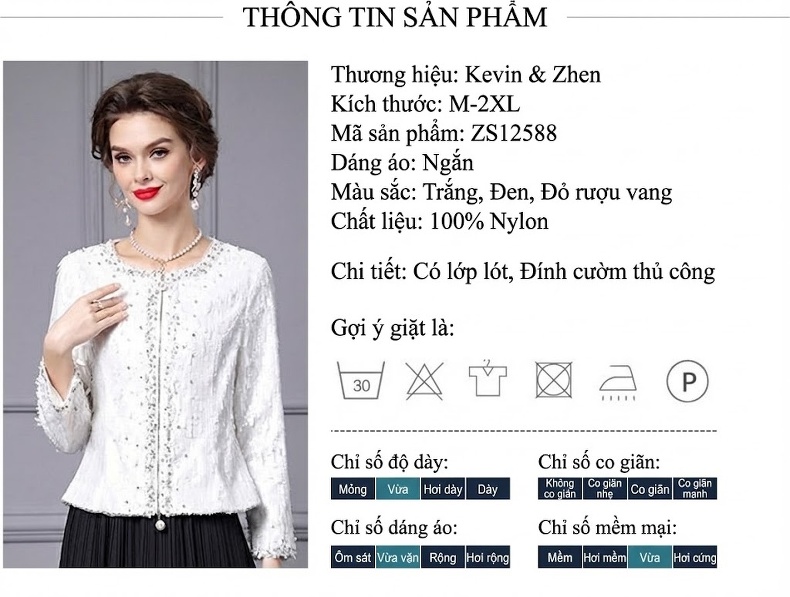 Áo Khoác Lửng Nữ Đính Hạt Cao Cấp Phong Cách Thanh Lịch Màu Trắng, Đen chi tiết 18