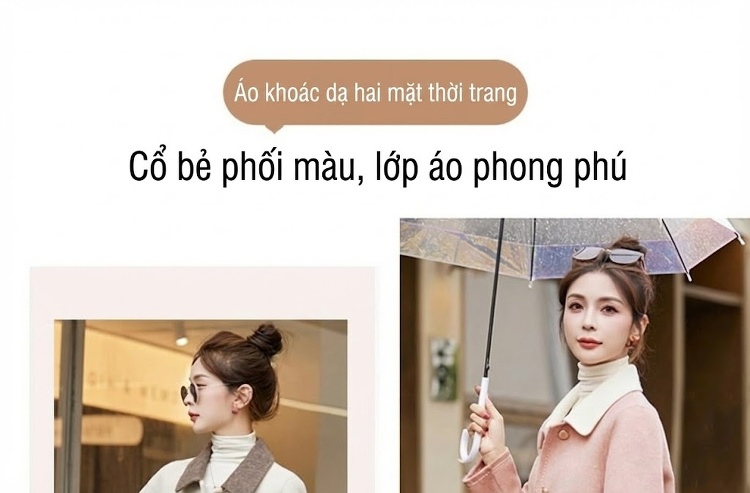Áo Khoác Nữ Hai Mặt Lông Cừu Ngắn Phong Cách Tiểu Thư Màu Kem, Xám, Hồng chi tiết 4