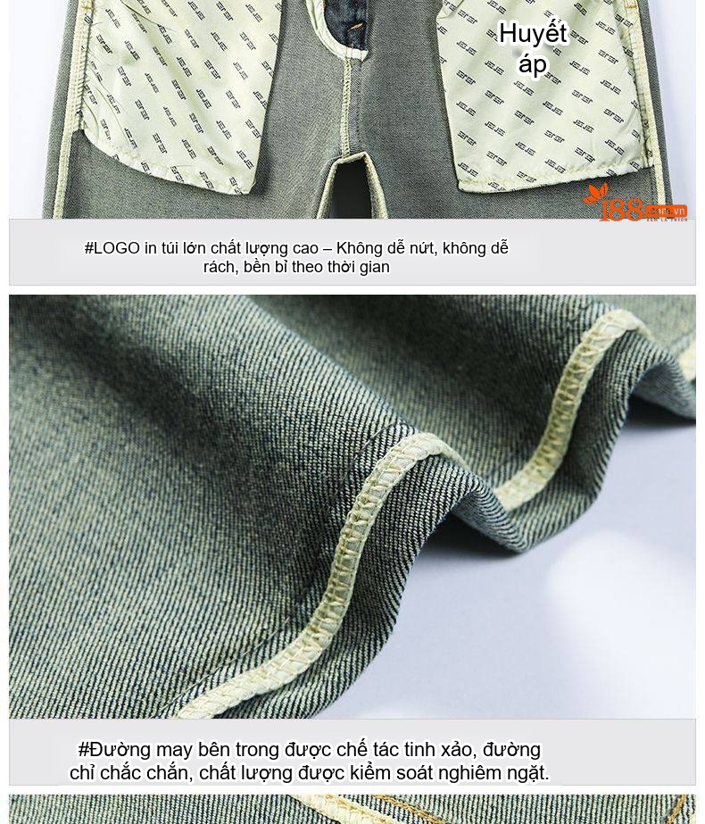 Quần Jean Nam Ống Đứng Dáng Rộng Vừa Vặn Màu Xanh Lam chi tiết 9