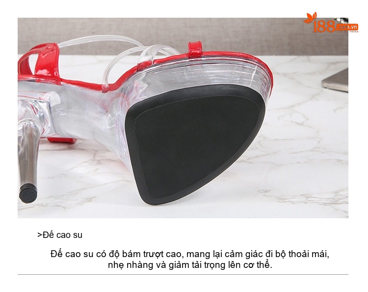 Giày Sandal Cao Gót Nữ Quai Trong Suốt Da Bóng Gót Cao 13cm - 15cm Màu Đen, Đỏ, Vàng, Trắng... chi tiết 7