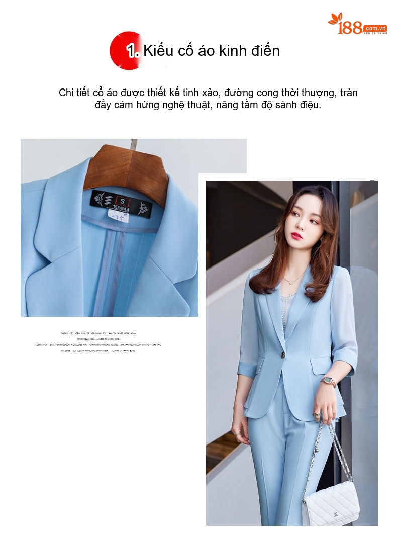 Bộ Vest Nữ Tay Lỡ Mỏng Nhẹ Phong Cách Thanh Lịch Màu Trắng, Xanh, Đen... chi tiết 3