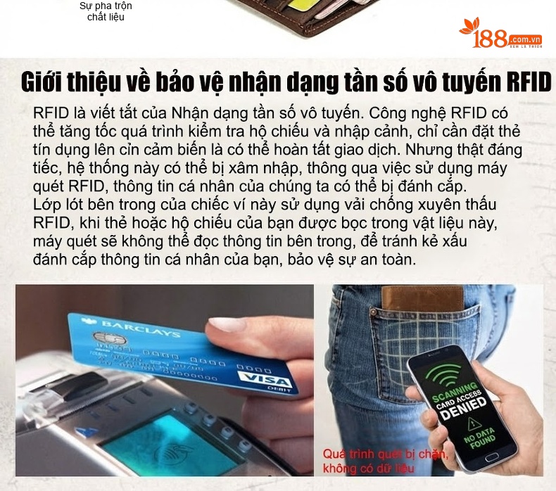 Ví Ngắn Nam Da Bò RFID Chống Trộm Cổ Điển Màu Nâu, Đen chi tiết 6