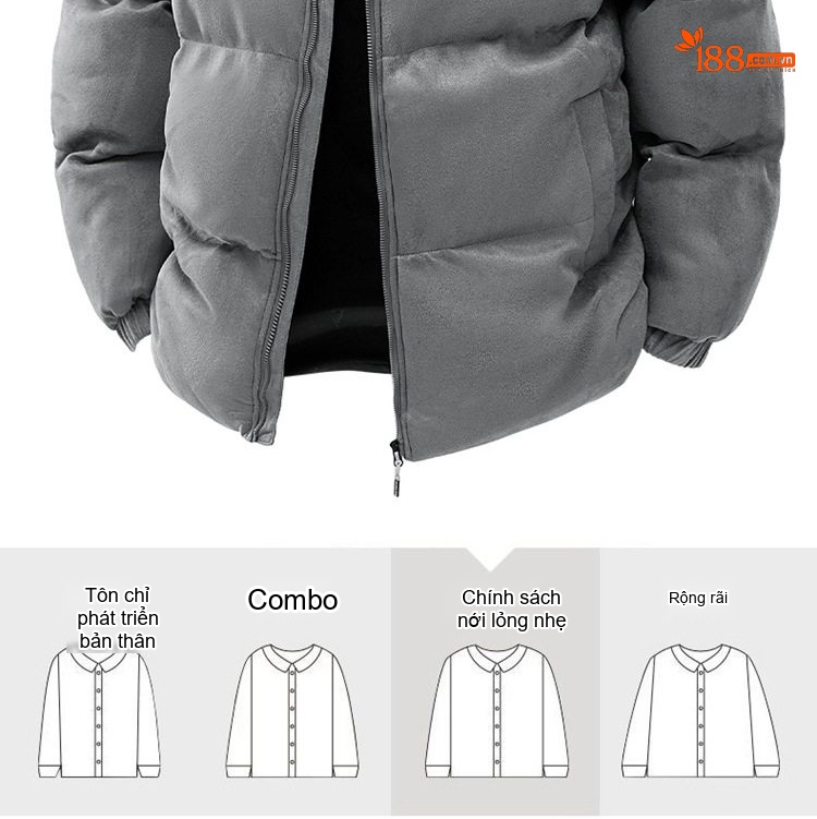 Áo Khoác Cotton Nam Nữ Cổ Trụ Dáng Rộng Màu Đen, Nâu, Xám chi tiết 3