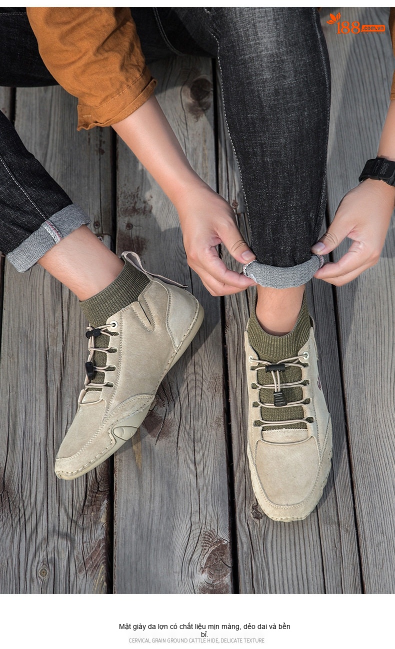 Giày Boot Nam Cao Cổ Da Mờ Lót Lông Chiều Cao Đế Khoảng 3cm Màu Be, Xám chi tiết 10