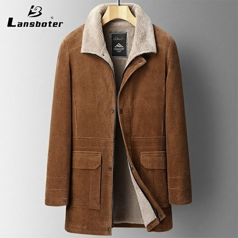 Áo Khoác Nam Lót Lông Cừu Non Cotton Gân Dày Dặn Dáng Dài Màu Nâu, Đen, Xanh Rêu