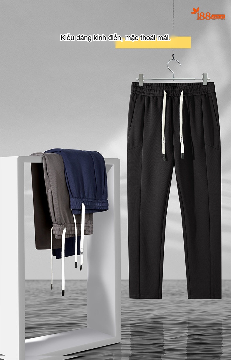 Quần Dài Nam Cotton Dáng Suông Ống Rộng Lưng Thun Có Dây Rút Màu Đen, Xám, Xanh Navy chi tiết 10