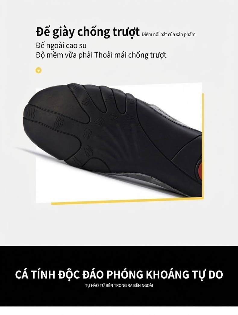 Giày Mọi Nam Da Mờ Thoáng Khí Đế Bệt Chiều Cao Đế Khoảng 2cm Màu Xám, Kem chi tiết 11