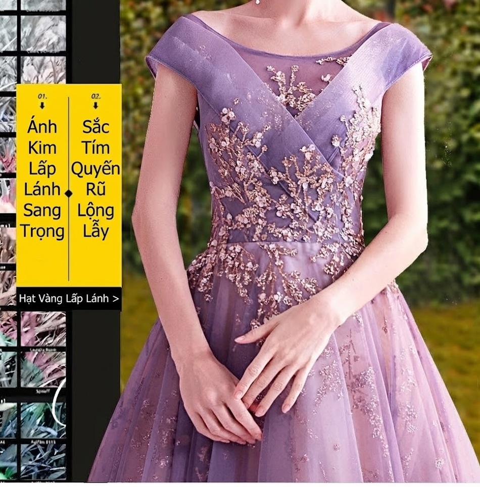 Váy Dạ Hội Dáng Dài Tay Ngắn Màu Tím Đính Hoa Trang Trọng chi tiết 2