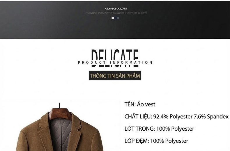 Áo Vest/Blazer Nam Nhung Tăm/Gân Hàn Quốc Form Dáng Ôm Màu Nâu, Đen chi tiết 2