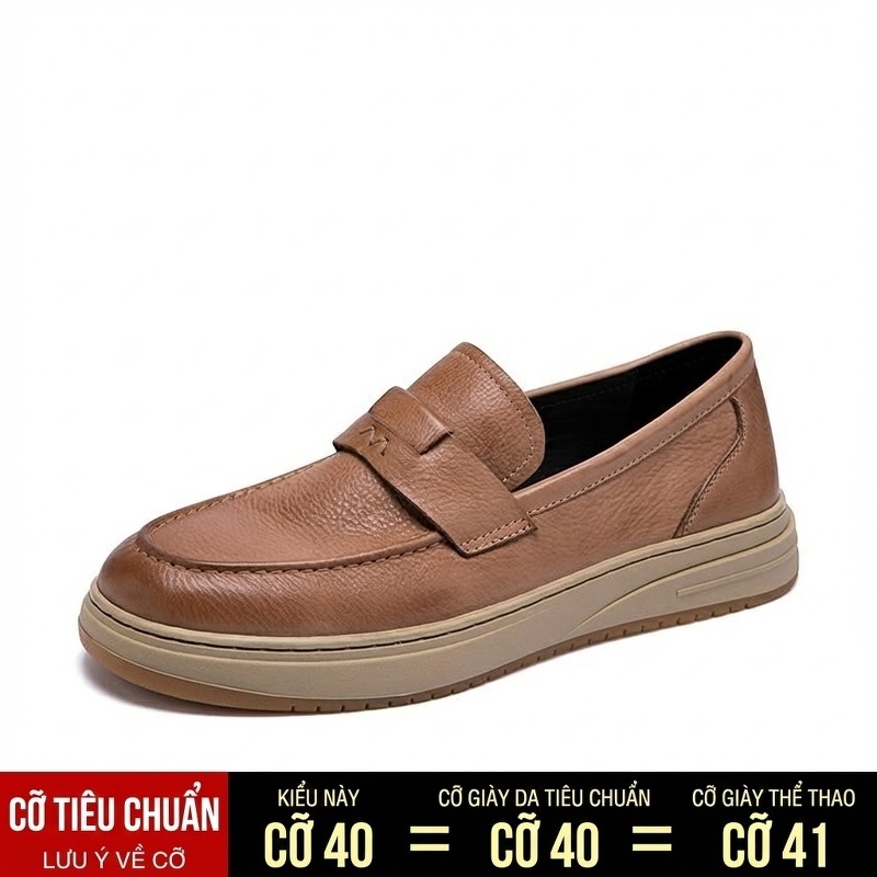 Giày Lười Nam Da Bò Thoáng Khí Chiều Cao Đế Khoảng 3cm Màu Nâu, Đen