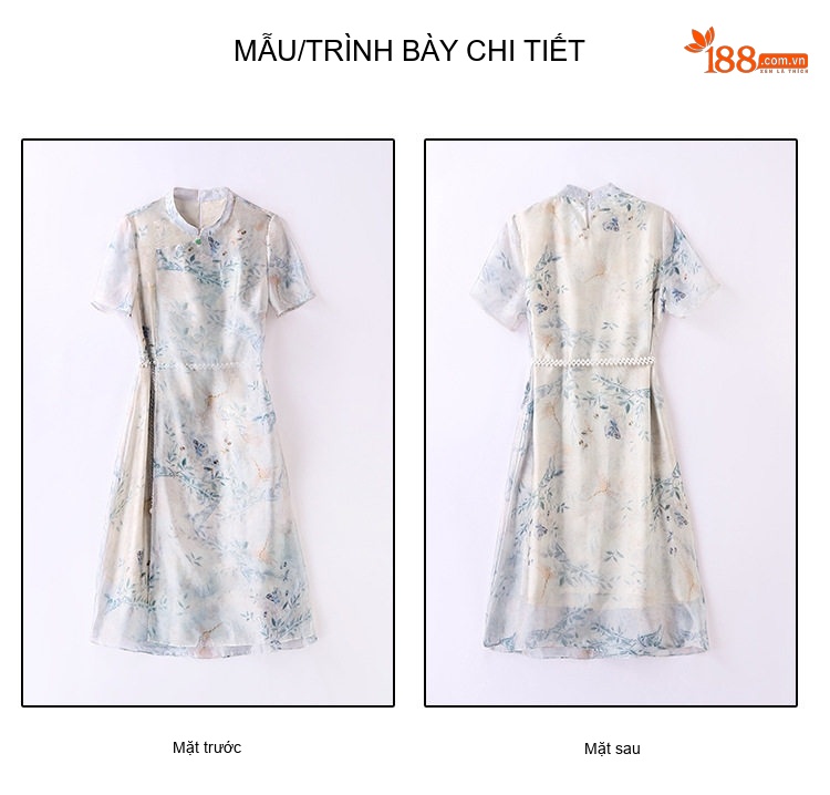 Váy liền thân Nữ Cổ Tàu Tay Ngắn Họa Tiết Hoa Lá Dáng Ôm chi tiết 30