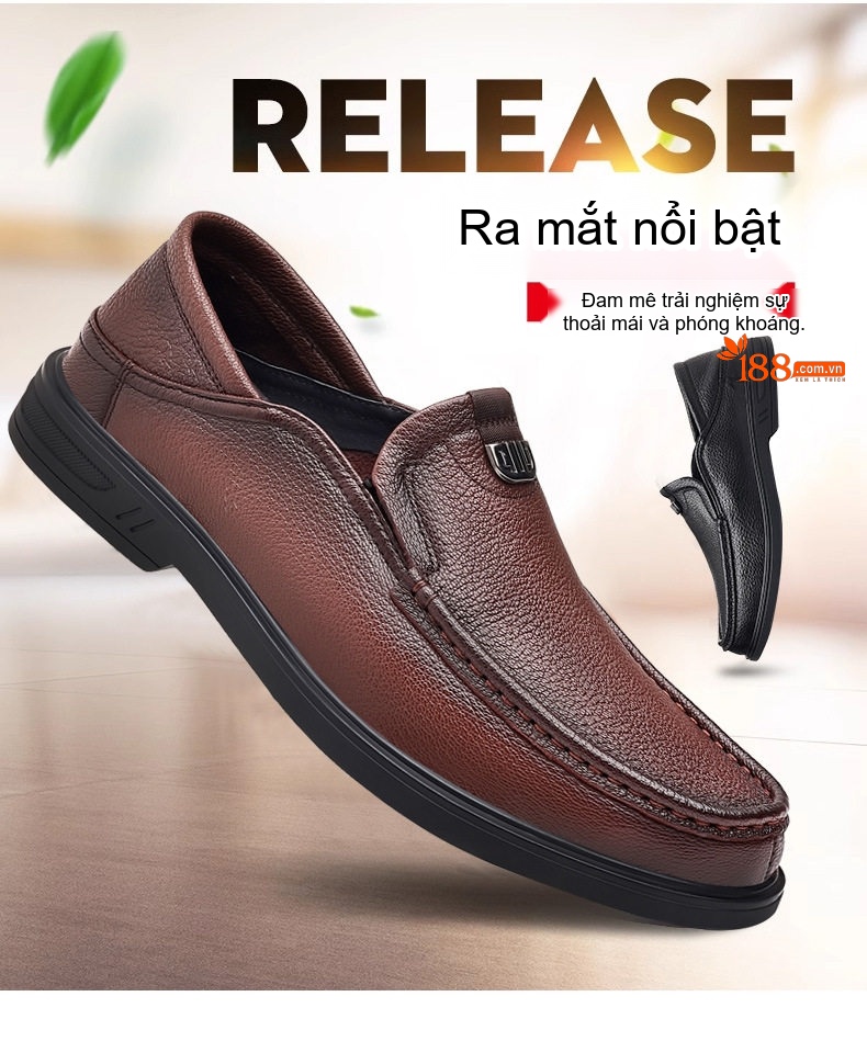 Giày Lười Nam Da Cừu Chiều Cao Đế Khoảng 3cm Màu Đen, Nâu chi tiết 4