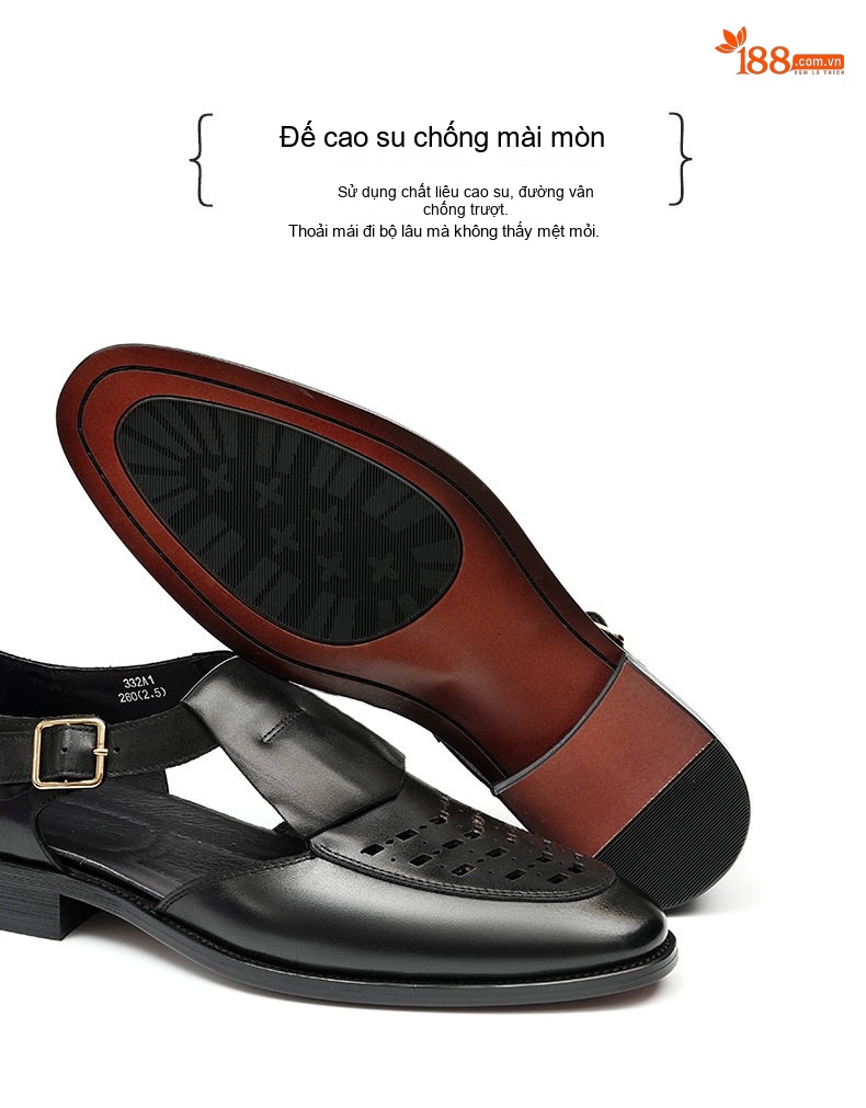 Sandal Nam Da Bò Xỏ Ngón Thoáng Khí Chiều Cao Đế Khoảng 2cm Màu Đen, Nâu chi tiết 8