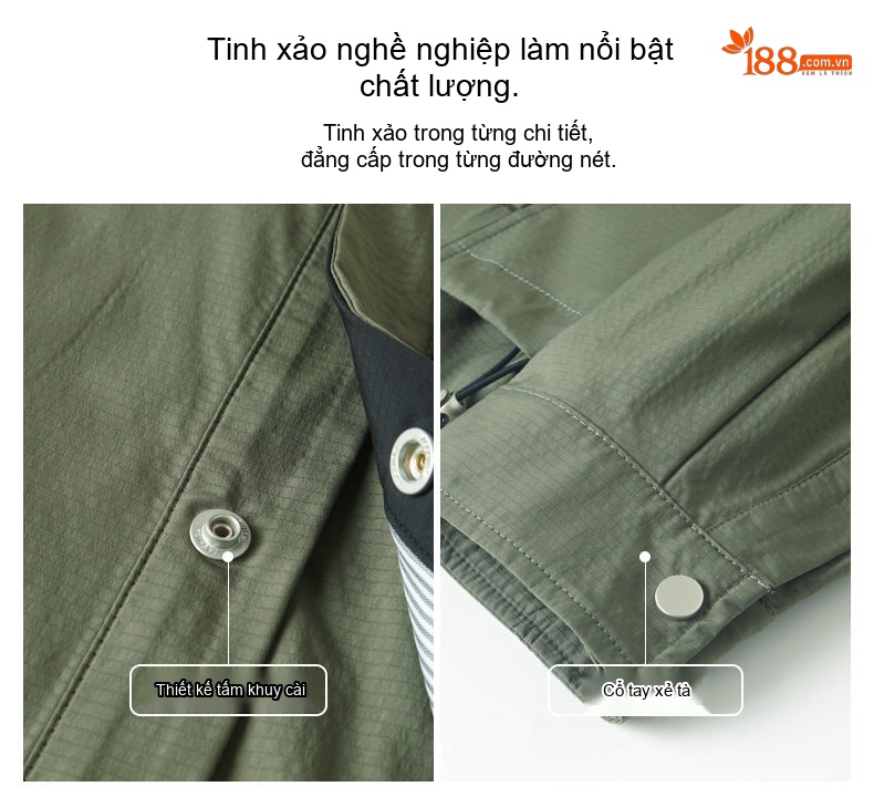 Áo Khoác Nam Cổ Sơ Mi Mỏng Nhẹ Màu Xanh Olive, Đen chi tiết 6