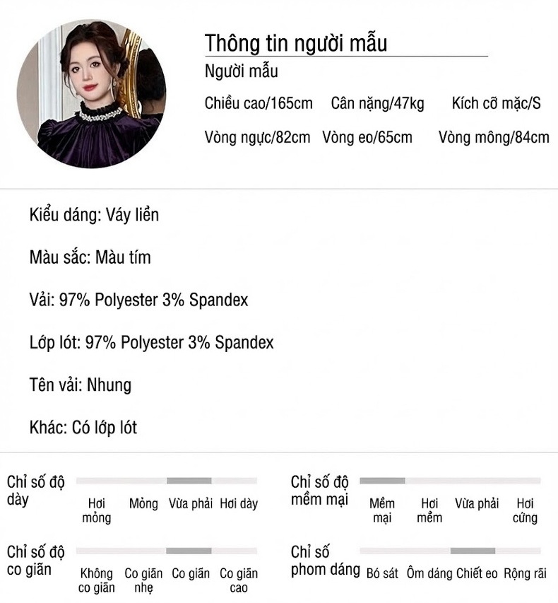 Váy Dạ Hội Nữ Cổ Lọ Tay Dài Chiết Eo Dáng Dài Xẻ Đuôi Cá Chất Liệu Nhung Màu Tím Than chi tiết 2