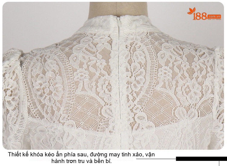 Váy Ôm Body Ren Hoa V Cổ Điển Tay Lỡ Phong Cách Hàn Quốc Màu Trắng, Đen chi tiết 4