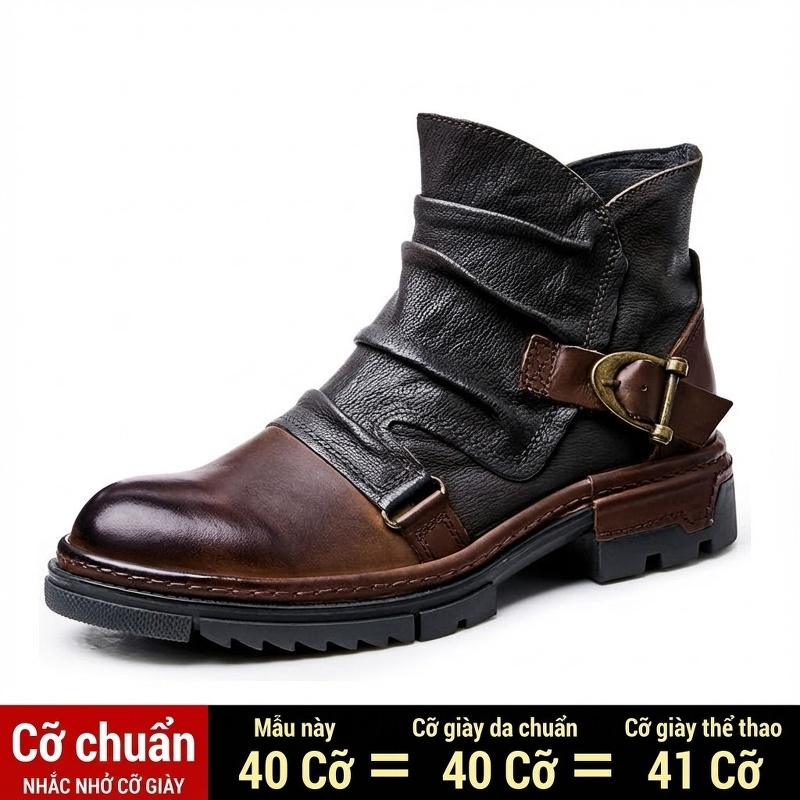 Boot Martin Nam Da Bò Cao Cổ Phong Cách Retro Anh Quốc Chiều Cao Đế Khoảng 3cm Màu Đen, Nâu