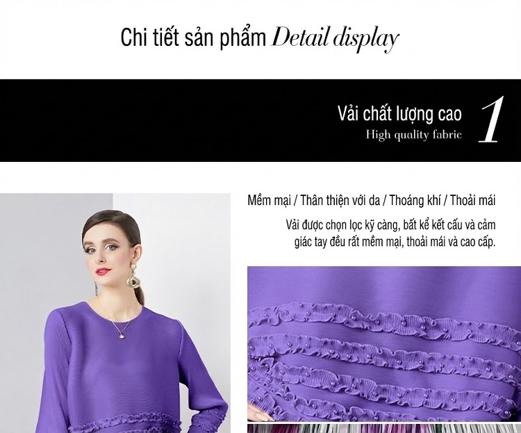 Chân Váy Nữ dáng chữ A Trung Dài Xếp Ly Rút Nhún Nhuộm Loang Tua Rua Phong Cách Cổ Điển Màu Hồng, Vàng, Tím, Xanh... chi tiết 8