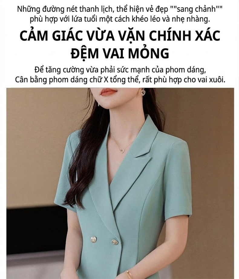 Váy Vest Công Sở Nữ Tay Ngắn dáng chữ A Thời Trang Màu Trắng, Đen, Xanh chi tiết 8