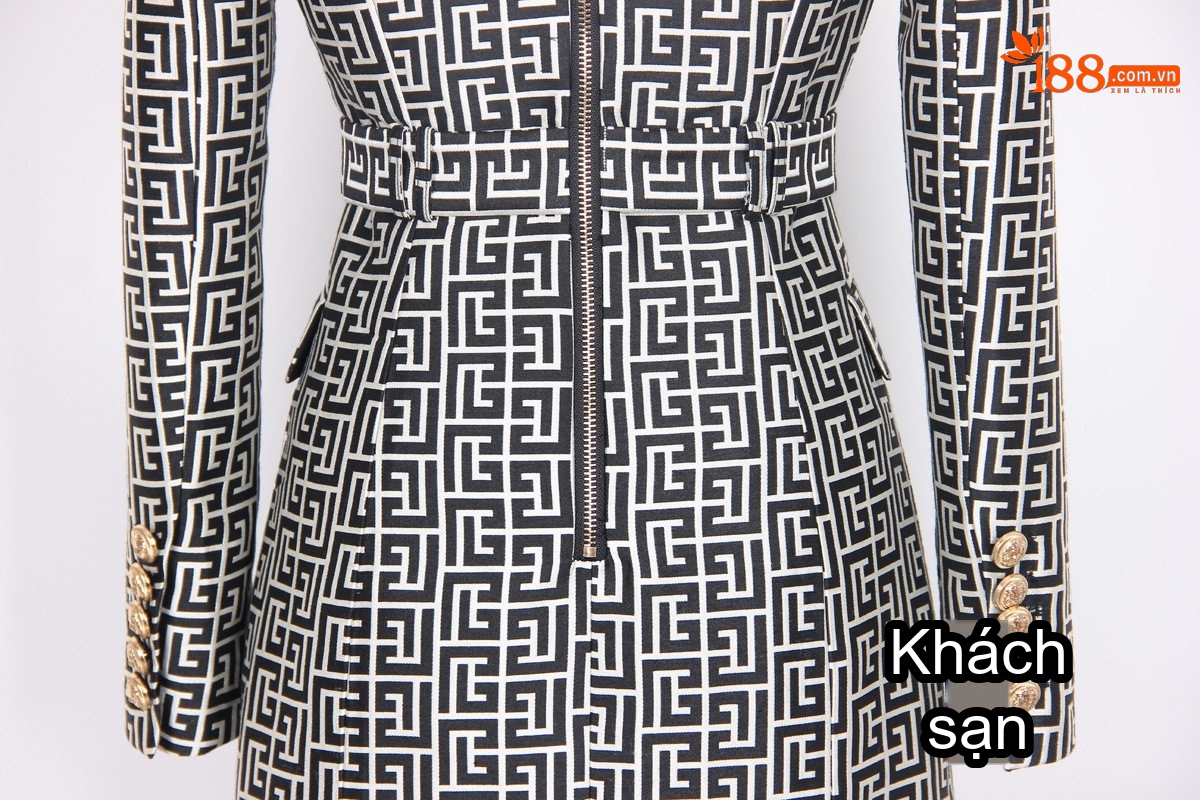 Váy Vest Nữ Cổ chữ Vest Cao Cấp Phong Cách Âu Mỹ Họa Tiết Đen Trắng chi tiết 14
