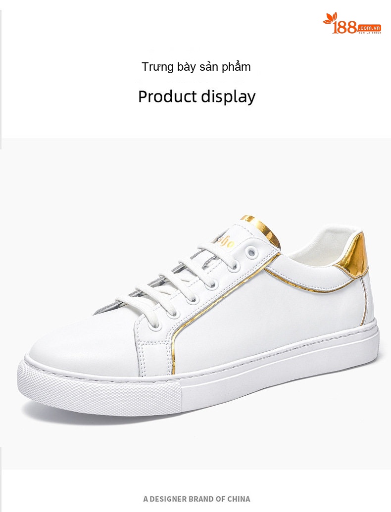 Giày Sneaker Nam Da Bóng Chiều Cao Đế Khoảng 3cm Màu Trắng, Đen chi tiết 24
