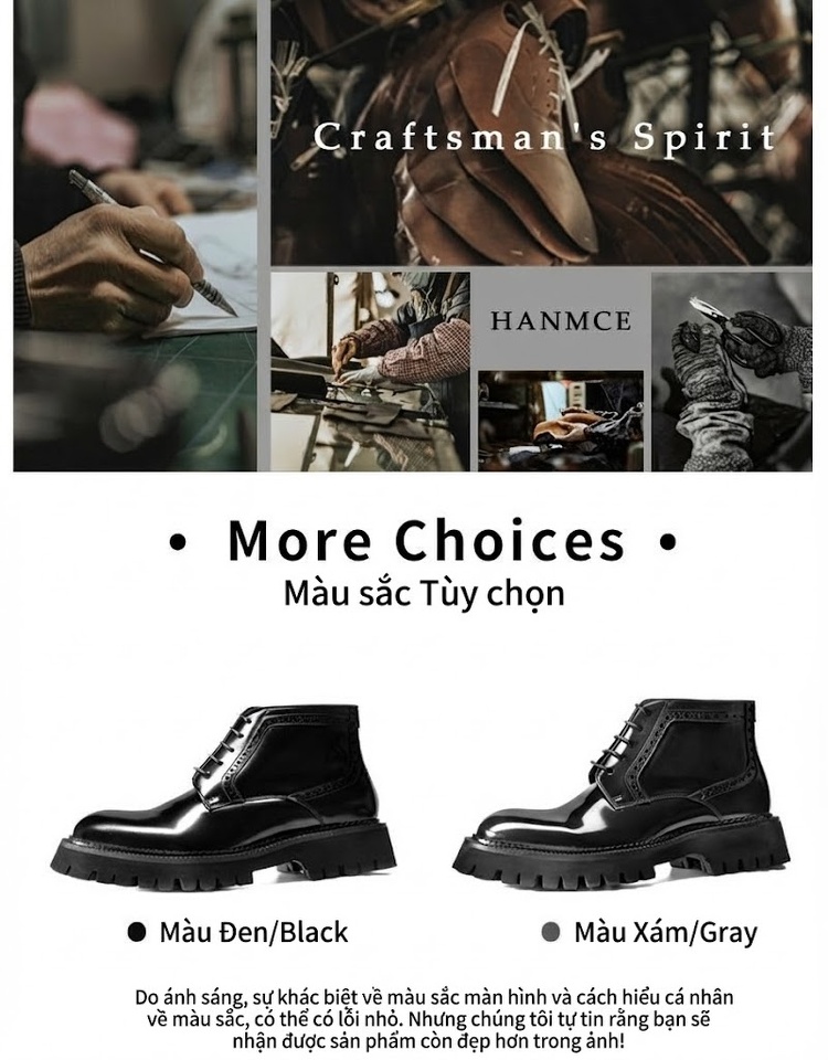 Boot Martin Nam Da Bò Cổ Cao Chiều Cao Đế Khoảng 5cm Màu Đen chi tiết 3