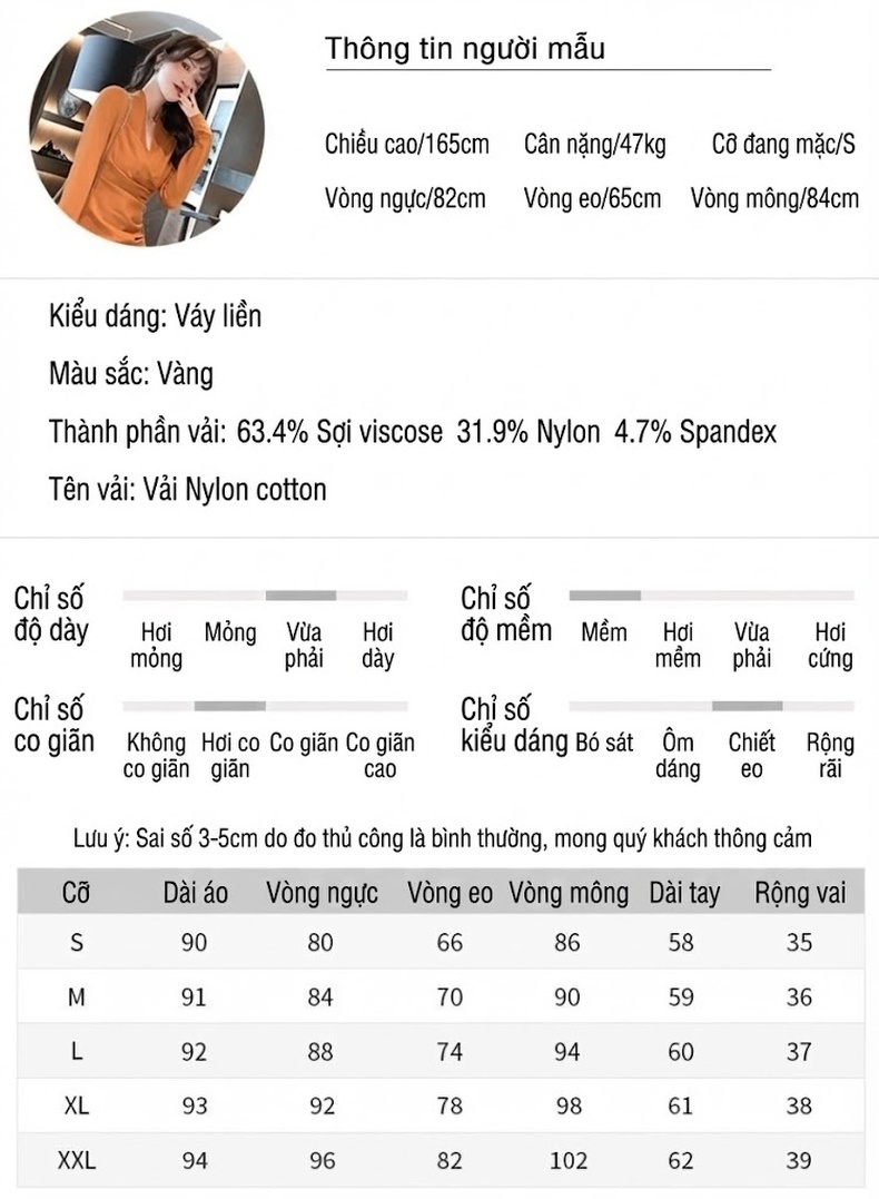 Váy Đầm Nữ Dài Tay Dáng Ôm, Chiết Ly, Che Bụng Màu Cam Đất chi tiết 2