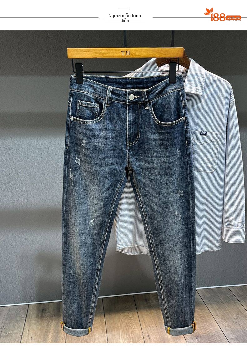Quần Jean Dáng Suông Nam Cotton Màu Xanh Nhạt, Xám, Đen chi tiết 16