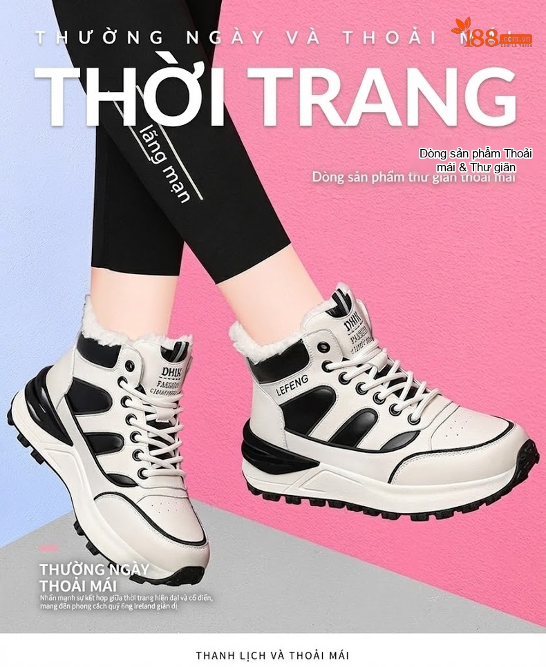 Giày Sneaker Nữ Đế Bằng Lót Lông Chiều Cao Đế Khoảng 4cm Màu Trắng, Đen, Xám chi tiết 1