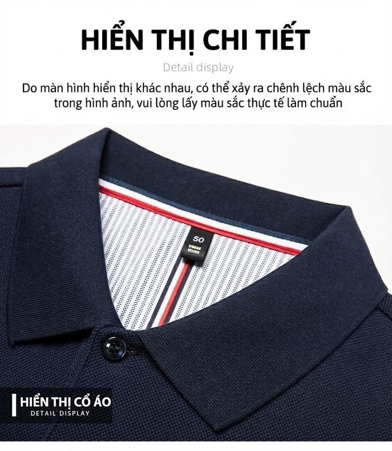 Áo Polo Nam Cotton Dài Tay Form Rộng Màu Đen, Xanh Navy, Trắng, Xám... chi tiết 21