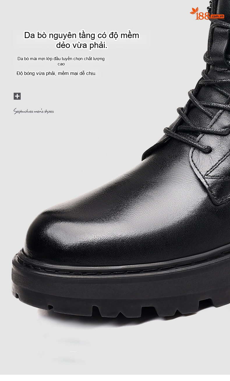 Giày Boot Martin Nam Da Thật Lót Lông Cừu Dày Dặn Chiều Cao Đế Khoảng 4cm Màu Đen chi tiết 18