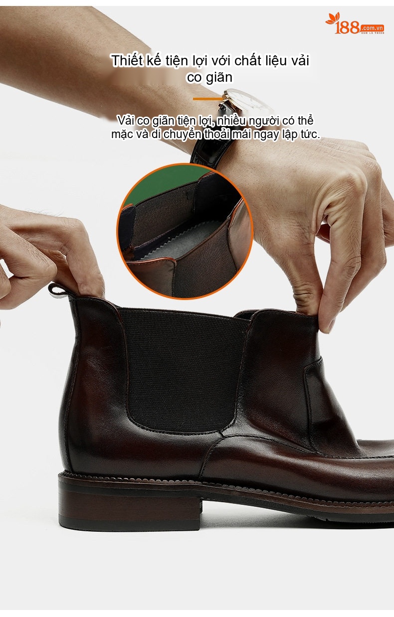 Giày Chelsea Boot Nam Da Bóng Cao Cổ Mũi Nhọn Chiều Cao Đế Khoảng 3cm Màu Đen, Nâu chi tiết 9