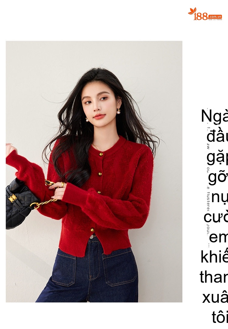 Áo Khoác Cardigan Nữ Dệt Kim Tay Dài Dáng Rộng Phong Cách Retro Màu Đỏ chi tiết 8