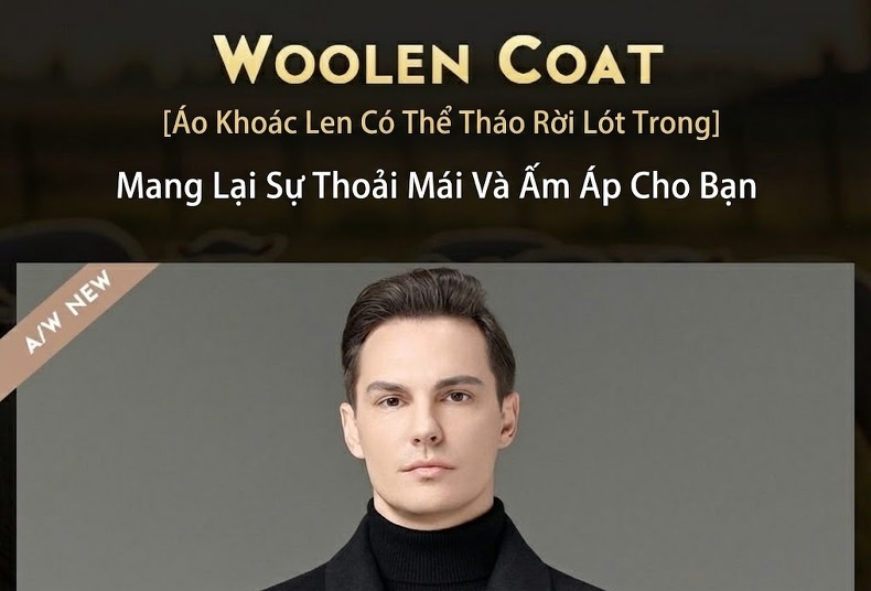 Áo Khoác Dạ Nam Lông Cừu Dáng Dài Trung Niên Lót Lông Vũ Ấm Áp Màu Đen chi tiết 1