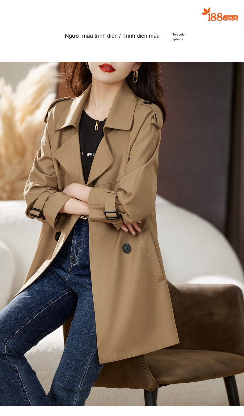 Áo Khoác Gió Nữ Dáng Vest Trung Niên Thanh Lịch Màu Nâu, Kem, Xanh Navy chi tiết 8