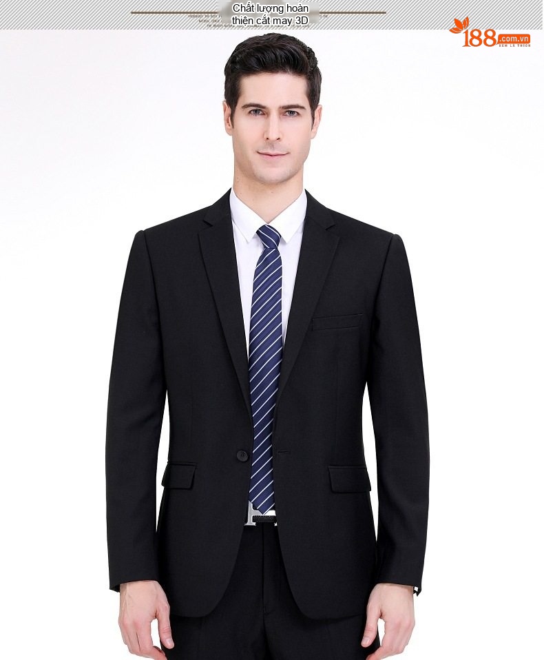 Bộ Vest Nam Áo Khoác Quần Dài Áo Gile Wool Chống Nhăn Màu Đen chi tiết 4