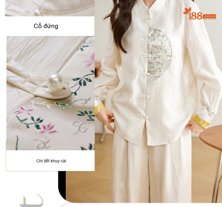 Áo Sơ Mi Nữ Cổ Tàu Thêu Hoa Phong Cách Trung Hoa chi tiết 9