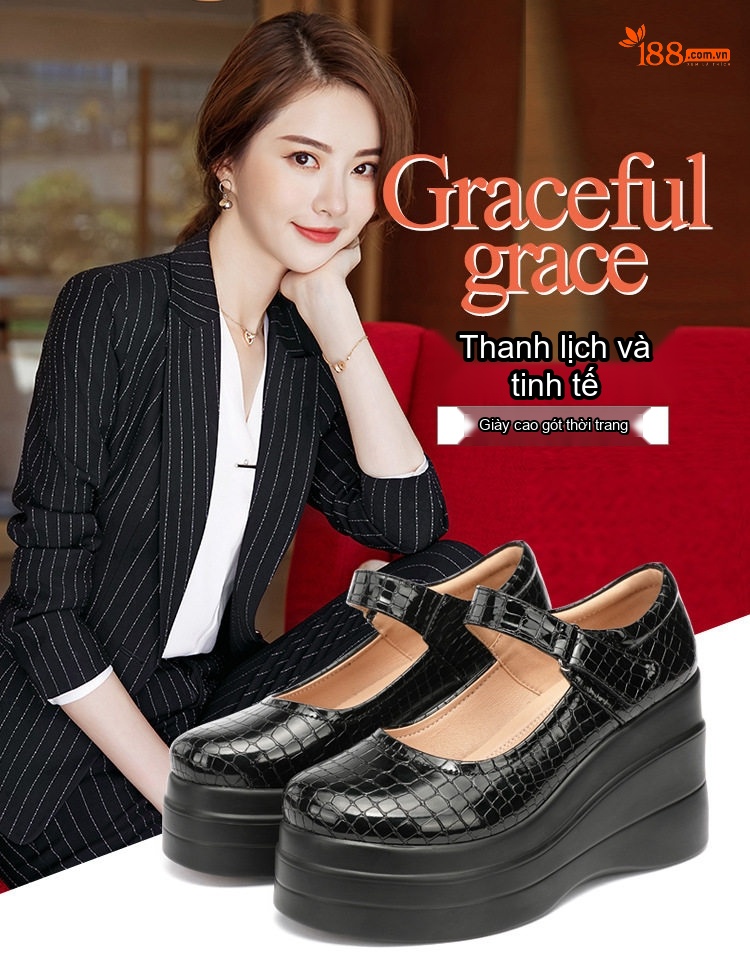 Giày Búp Bê Nữ Da Bóng Quai Ngang Chiều Cao Đế Khoảng 7cm Màu Đen, Trắng, Đỏ chi tiết 1