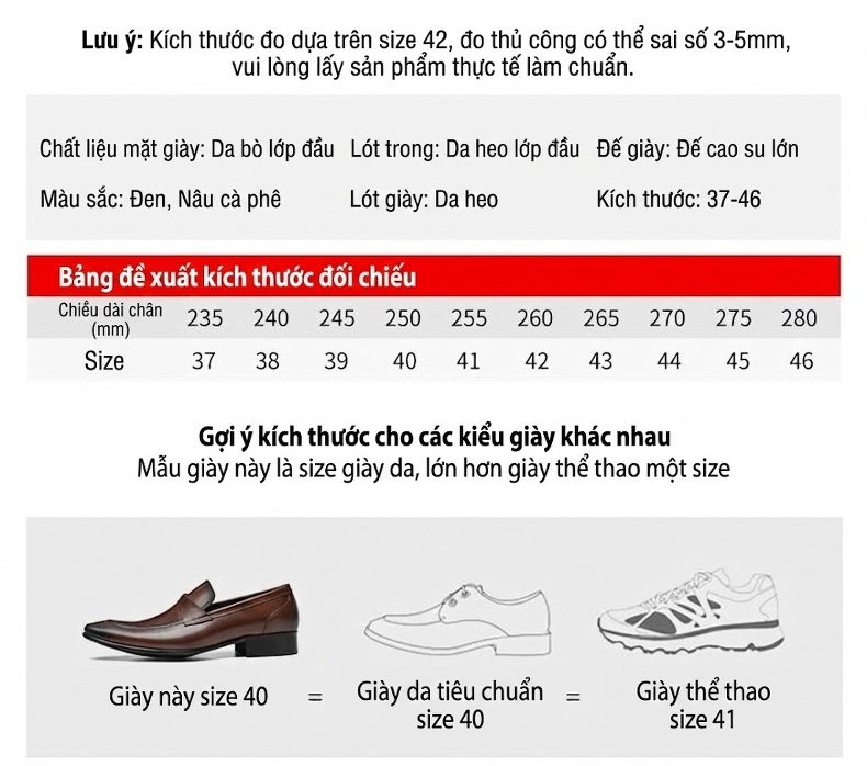 Giày Lười Nam Da Thật Mũi Nhọn Chiều Cao Đế Khoảng 3cm Màu Đen, Nâu chi tiết 12