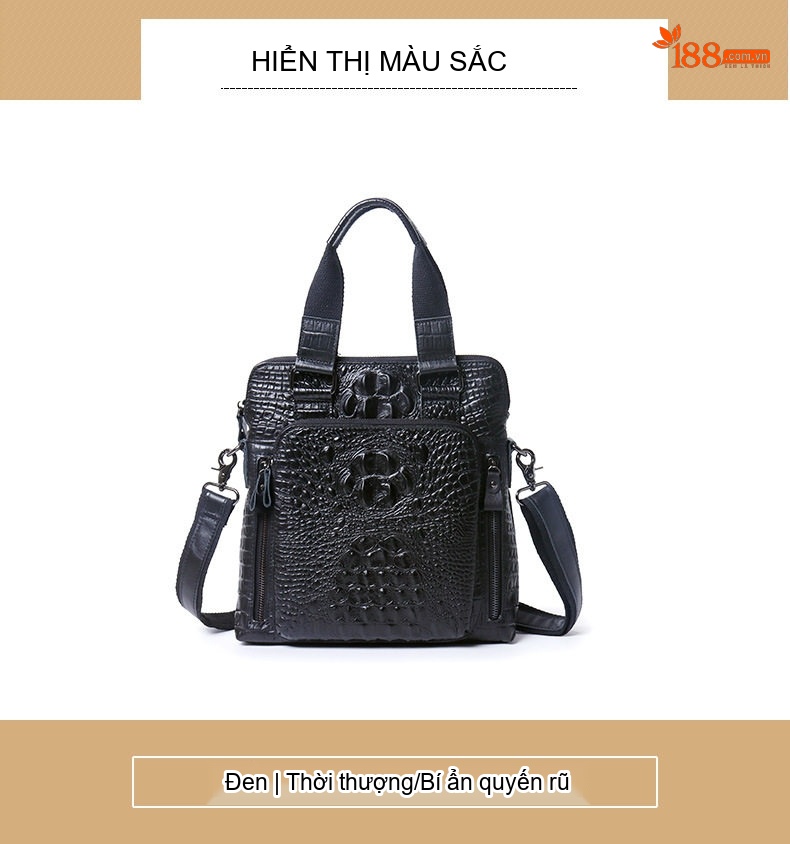 Túi Đeo Chéo Nam Da Bò Dập Vân Cá Sấu Dáng Đứng Công Sở Màu Nâu chi tiết 10