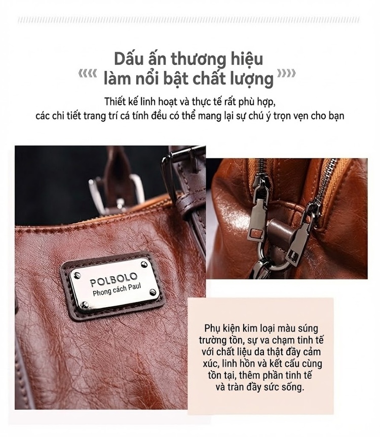 Túi Xách Nữ Da Bóng Vintage Đeo Vai, Đeo Chéo, Xách Tay Nhiều Ngăn Màu Nâu, Đen, Xanh Rêu, Đỏ... chi tiết 10