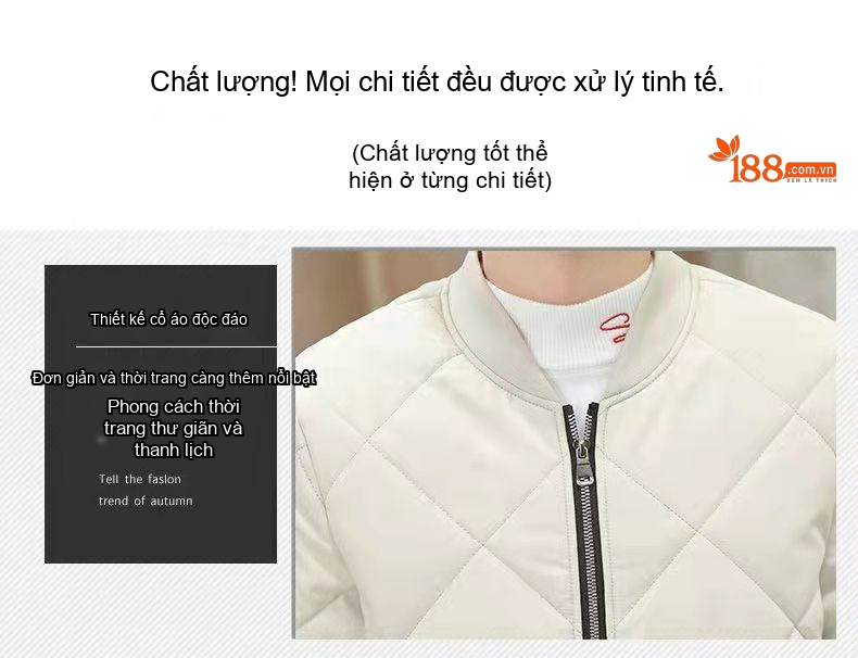 Áo Khoác Phao Nam Cotton Dày Dặn Lót Lông Cừu Giữ Ấm Kiểu Bomber Màu Đen, Xám, Kem chi tiết 3