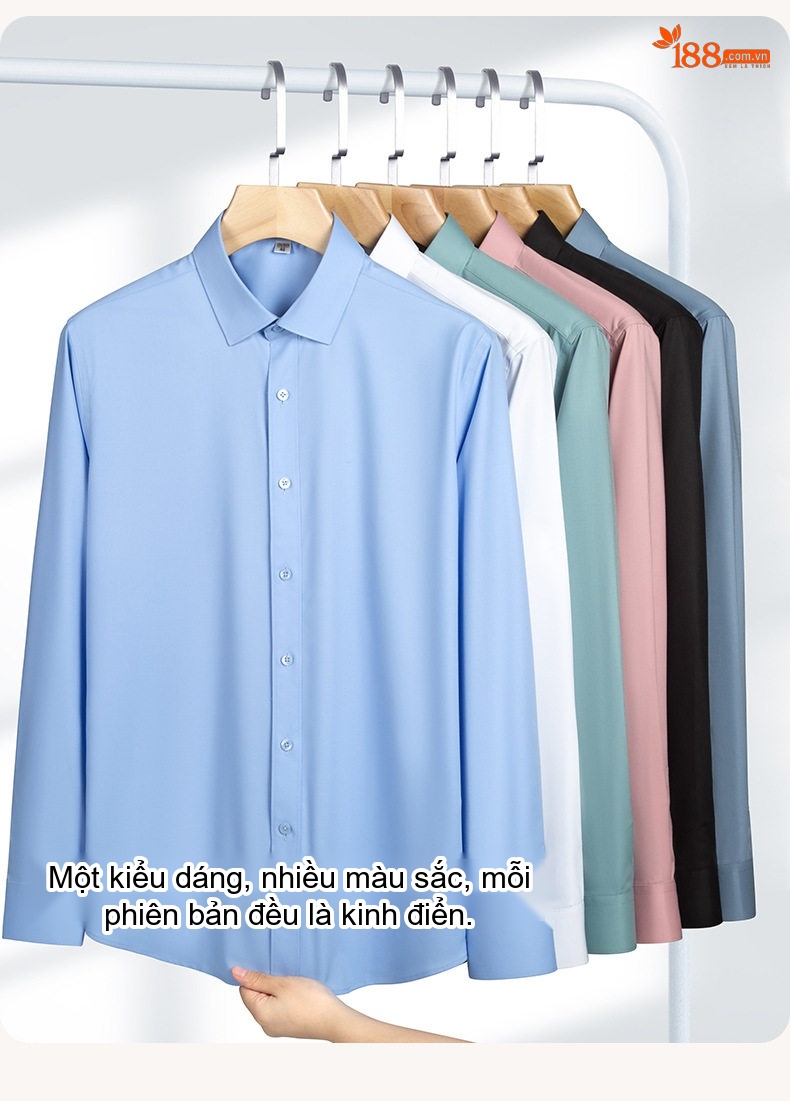 Áo Sơ Mi Dài Tay Modal Màu Trơn Phong Cách Công Sở Cho Nam Màu Trắng, Đen, Xanh, Hồng... chi tiết 5