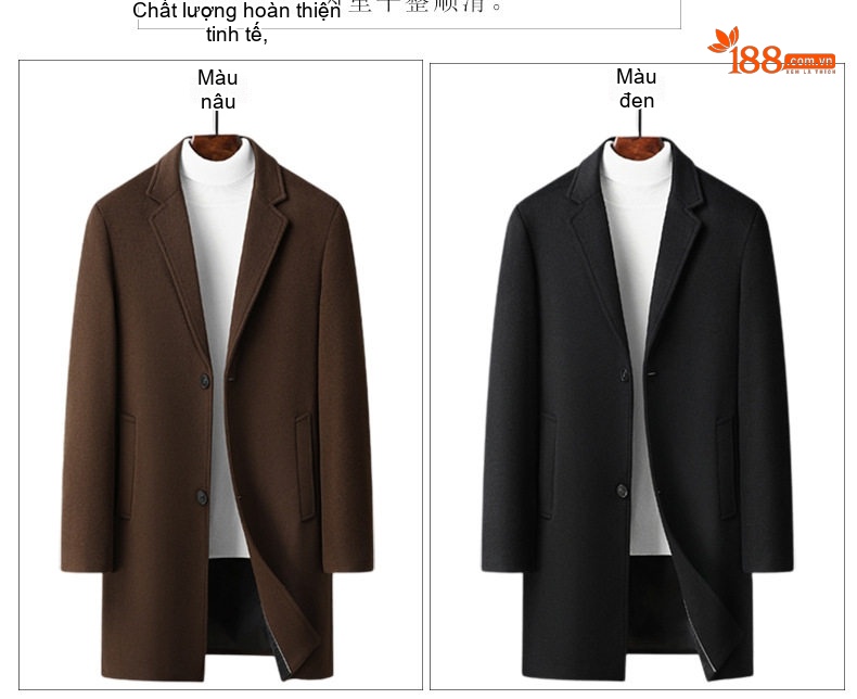 Áo Khoác Dạ Nam Dáng Dài Vừa Cổ chữ Vest Cài Nút Phong Cách Tối Giản Màu Đen, Xám, Nâu chi tiết 9