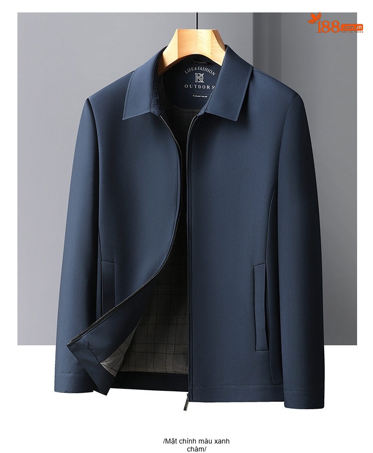 Áo Khoác Bomber Nam Cổ Bẻ Mỏng Phong Cách Công Sở Màu Xanh Navy, Xám, Đỏ chi tiết 19