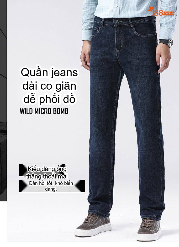Quần Jean Nam Dáng Ôm Vừa Vặn Dài Phong Cách Trung Niên, Doanh Nhân, Thoải Mái, Co Giãn Màu Đen, Xanh Đậm chi tiết 29