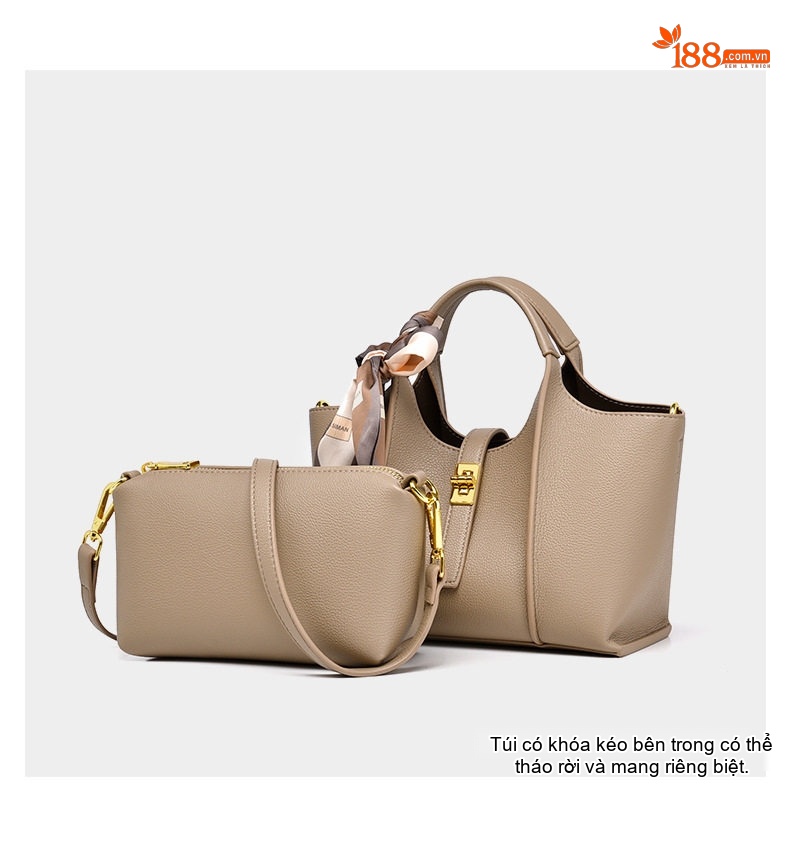 Túi Tote Nữ Da Mờ Sức Chứa Lớn Đeo Vai, Đeo Chéo Công Sở Màu Nâu, Đen, Kem chi tiết 21