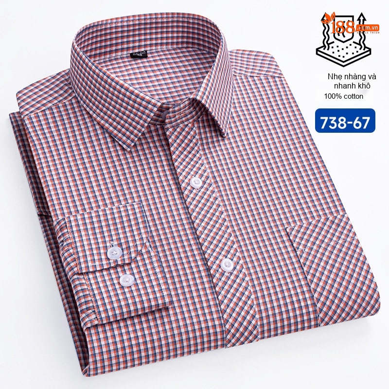 Áo Sơ Mi Dài Tay Nam Cotton Mỏng Phong Cách Thời Trang Họa Tiết Kẻ Caro