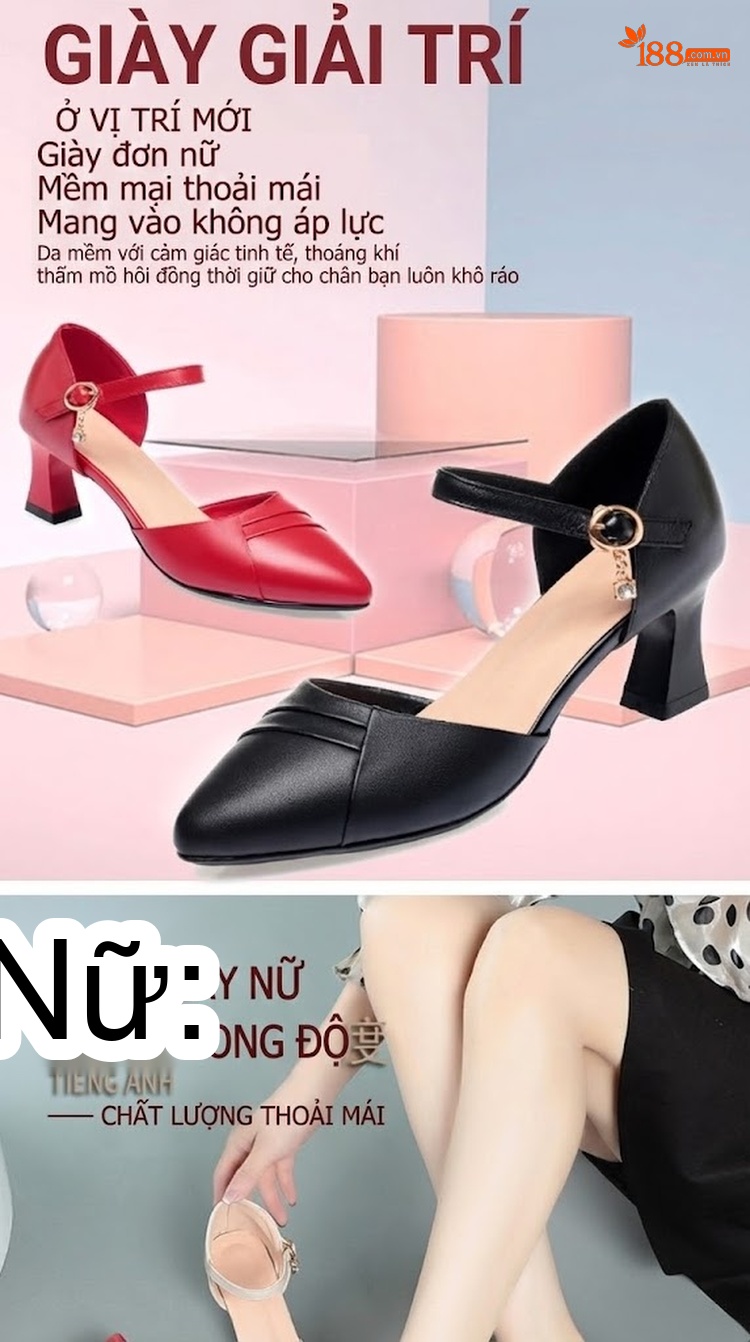 Giày Sandal Cao Gót Nữ Bít Mũi Quai Ngang Gót Vuông Da Bóng Gót Cao 7cm - 8cm Màu Đỏ, Kem, Đen chi tiết 1