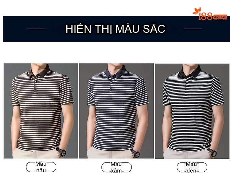 Áo Thun Polo Nam Tay Ngắn Họa Tiết Sọc Ngang Phong Cách Hàn Quốc Màu Đen, Nâu, Xanh Navy chi tiết 3